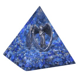 KYEYGWO Lapis Lazuli Crystal Pyramid Stone with Carved Copper Angel Figure, Healing Stone Guardian Angel Pyramids Positive Energy Pyramid Happiness Peace Angel Statue Ornament for Home Decor