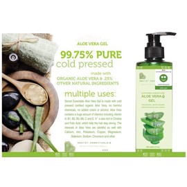 Secret Essentials Aloe Vera Gel - 100% Organic Soothing Gel for the Skin, Hair and Body, 250 ml, Premium Quality, Aloe Plus from Secret Essentials