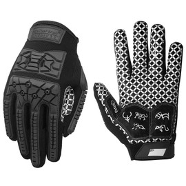 Seibertron Lineman 2.0 Padded Palm Football Receiver Full Finger Gloves, Flexible TPR Impact Protection Back of Hand Glove Youth Black S