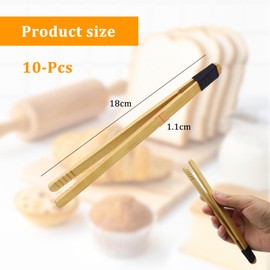 CONNECTION Pack of 10 Wooden Tongs, Small, 18 x 1.1 cm, Bamboo Tongs with Rope, Wrapped Barbecue Tongs, Wooden Tongs, Kitchen, Reusable Toast Tongs for Bread, Salad, Toast, Pastry, Grilling, Baking,