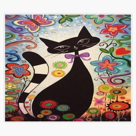 Cat and Flower Butterfly Painting Bumper Sticker Vinyl Decal 5"