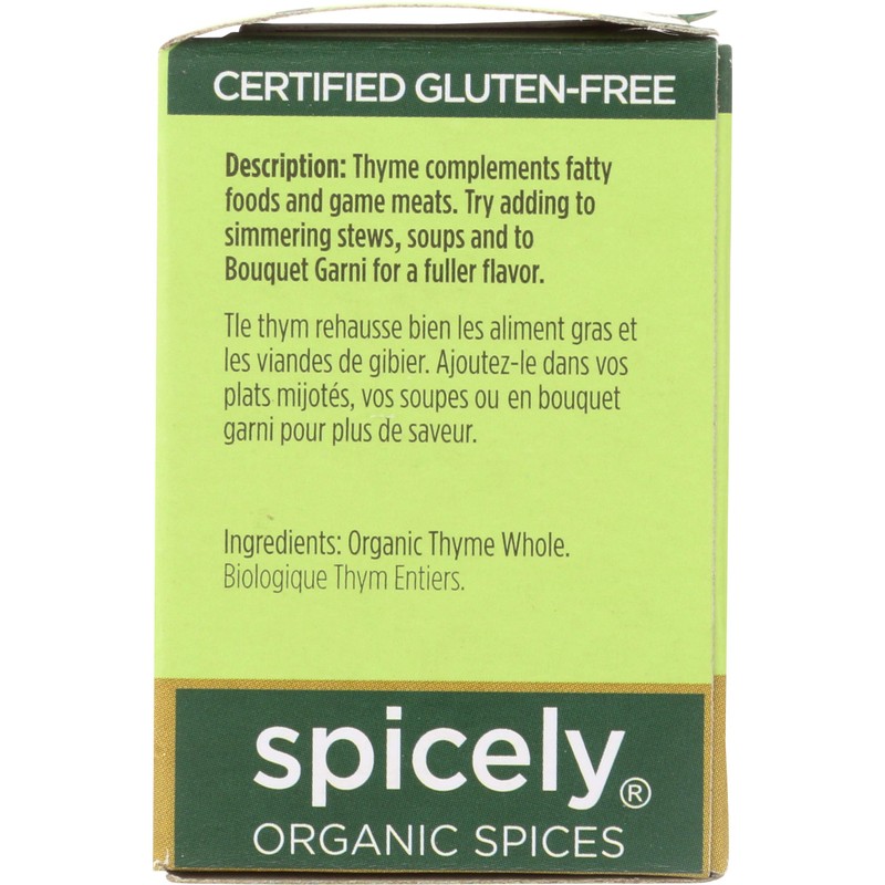Spicely Organic Thyme 0.10 Ounce ecoBox Certified Gluten Free