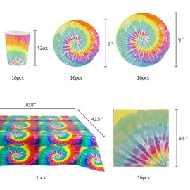 Tie Dye Tableware set - Large 12oz cups - large and small plates - napkins and tablecloth