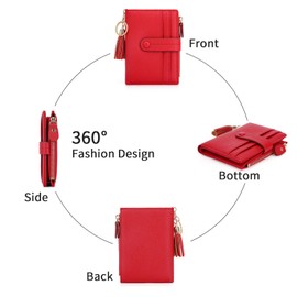HKCLUF Women's Small Purse Women's Leather RFID Wallet with Coin Compartment Women's Purses Many Compartments, B-8 Red, Modern