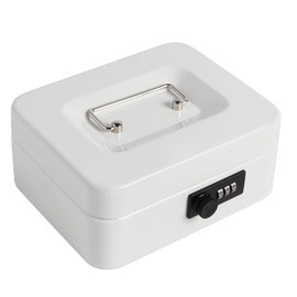 Kasten Cash Box with Combination Lock, Metal Cash Box with Money Tray, 7.87"x 6.30"x 3.54", Small White