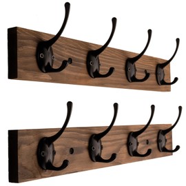 VERTORGAN Coat Hooks Wall Mounted, Wooden Hat Rack with 4 Hooks for Entryway, Bathroom,Bedroom(2 Pack,Brown)