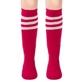 Slivery Color 2 Pairs Kids Soccer Socks Toddler Soccer Socks Girls Boys Soccer Socks Toddler Knee High Socks Toddler Kids Tube Socks, 3-8 Years, Dark Pink and Red