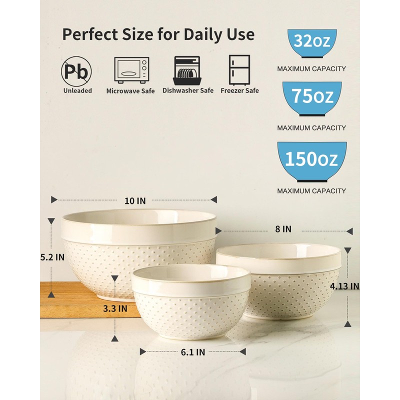 Seyatoo Ceramic Mixing Bowls Set of 3, Large Serving Bowls