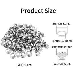 Zythrem 5mm Silver Grommets Eyelets 200 Sets Metal Grommets with Washer Grommets Kit Barrell Eyelets Eyelets Brass Grommets Eyelets Kit for Fabric Leather Crafts Making DIY Sewing Canvas