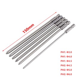 SeonFook 6 Piece Set of 6 150mm Screwdriver Bit Magnetic Crosshead S2 Steel Precision Screwdriver Set PH1 PH2 0.25 inch (6.35 mm) Hex Shank Replacement, Electric Screwdriver Bit, Drill Bit Tool
