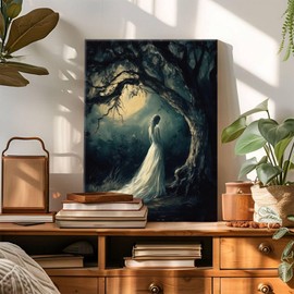 B.B.F MAKE Framed Canvas Wall Art for Living Room Bedroom Decor, Vintage Beauty Watercolor Canvas Painting, Elegant Moonlight Bathroom Decor Wall Art, Classical Landscape Retro Wall Art (11x14inch)