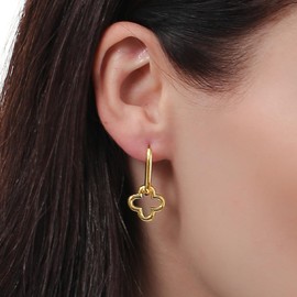 ToHeart Gold Clover Earrings for Womens 14K Gold Clover Hoop Earrings Lightweight Four Leaf Clover Earrings Gifts Bff Birthday