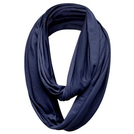 Plain 50% Cotton Blend Jersey Snood Scarf, Navy