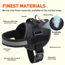 Dogline Dog Harness, Reflective No-Pull Adjustable Vest with Handle for Walking, Training, Breathable, No - Choke Harness for Small, Medium or Large Dogs Room for Patches Girth 18 to 24 in Black