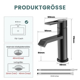 Hurran Bathroom Washbasin Tap, Matte Black, Washbasin Taps, Bathroom, Stainless Steel Single Lever Mixer Tap for Bathroom, Modern Bathroom Sink Tap for Toilet, RV Sink