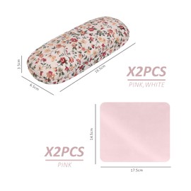 NyxSeat 2-Piece Glasses Case, 2-Piece Pink Glasses Cloth, Women's Glasses Case, Cute Flower Glasses Case, Clamshell Hard Sunglasses Case for Women and Girls, pink