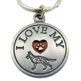 Fine Pewter I Love My German Shepherd Saint Francis Medal Key Chain, 1 1/2 Inch