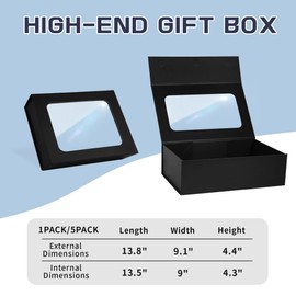 Black Large Gift Box with Window, 13.5"x9"x4.3" Bridesmaid Box for Gift Giving,Birthday Gift Box with Magnetic,Closure Lid Gift Box for Presents,Cute Box,Luxury for Gift Packaging,Gift Box for Wrapping Gifts