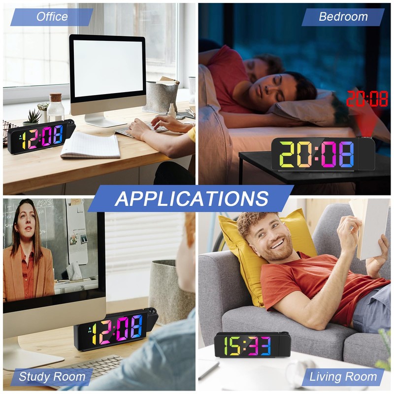 GuDoQi Projection Alarm Clock, Colorful LED Clock for Bedroom, Digital