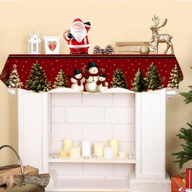 Christmas Mantel Scarf 70 x 17 Inch, Mantel Scarf Cover Decorations for Fireplace Scarf Shelf Top Scarf Runner Hoilday Decoration for Christmas (Snowman 3)