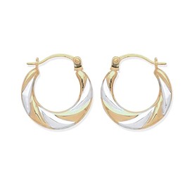 9ct Yellow & White Gold Swirl Creole Hoop Earrings