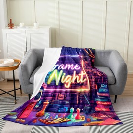 Modern Gamer Flannel Fleece Blanket Throw Size,Super Soft Cozy Game Night Plush Blankets,Lightweight Microfiber Rock Neon Throw Blanket for Couch Sofa Bed,50x60 Inches