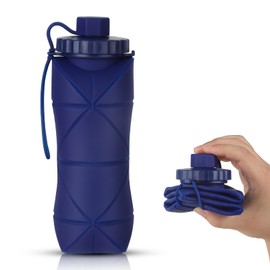 YCTMALL Silicone Collapsible Water Bottles,Lightweight Reusable Leakproof For Traveling Camping Hiking Cycling Sports Outdoor,Foldable Portable Travel Water Bottle 600ML Dark Blue 1Pack.