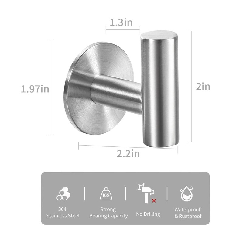 Vuzvuv Adhesive Brushed Nickel SUS304 Stainless Steel Towel Hooks –