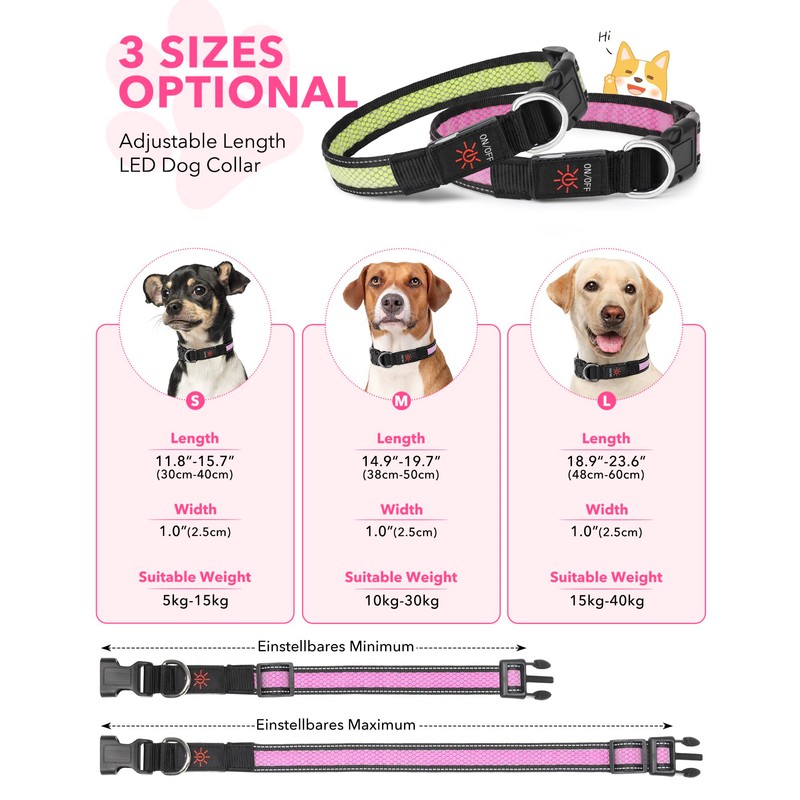Weesiber Light Up Dog Collar, USB Rechargeable LED Dog Collar