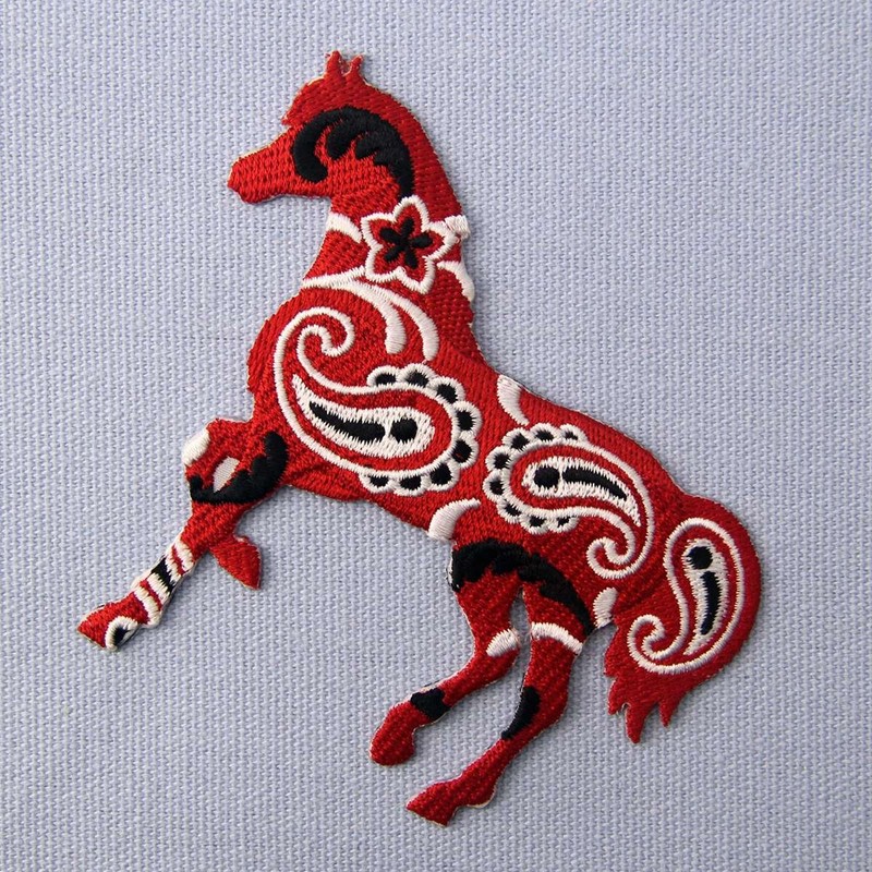 Bandana Paisley Red Horse Patch Embroidered Applique Iron On Sew