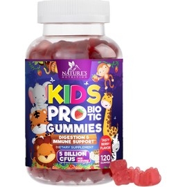 Nature's Nutrition Probióticos para niños 5 mil millones de UFC - Suplemento natural para el sistema inmunitario y la salud digestiva - Gomita probiótica diaria para niños mayores de 4 años. Vegano, s
