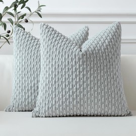 Sungeek Set of 2 Light Grey Soft Corduroy Decorative Cushion Covers Boho Striped Throw Pillow Covers for Sofa Couch Living Room Patio Farmhouse Home Decor Pillowcases 45x45cm