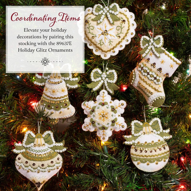 Bucilla, White Poinsettia Santa, Felt Applique 18" Stocking Making Kit,