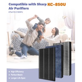 Popurure KC850U Replacement Filter Compatible With Sharp KC-850U Air Purifier, Part # FZ-C100HFU, With 2 HEPA filters and 1 FZ-C100DFU Activated carbon filter