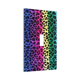 Tie Dye Rainbow Leopard Print Wall Plate Single Toggle 1 Gang Switchplate Decorative Light Switch Cover Wallplate Colorful Boho Leopard Stripes Rainbow Bohemian Gypsy Trippy Home Room Bathroom Decor
