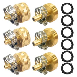 Hooshing 1/4" Garden Hose Repair Kit Brass Hose Mender Connector with Clamps Male and Female Hose End Repair Fittings, 3 Sets