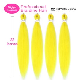 Sakkou 22inch Pre Stretched Yellow Braiding Hair 4pcs/pack Hot Water Setting Styles Medium Length Braid Hair For Box Braids(Yellow)