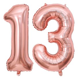 Rose Gold 13 Number Balloons, 40 Inch Giant Number 13 Balloons Foil Mylar Helium Rose Gold Number Balloons for 13th Birthday Party Supplies Anniversary Event Celebration Decorations