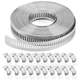 Zicojia Hose Clamps 20FT Metal Strap+20 Fasteners DIY Cut-To-Fit Stainless Steel Band Clamps Adjustable Large Worm Easy Install Easy to Use