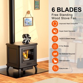 VODA Wood Stove Fan 6 Blades Heat Powered Fans Newly Designed Fireplace Fans for Wood Burning Stoves Fans for Log Burner Fireplaces