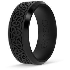 Enso Rings Etched Celtic Collection Silicone Ring - Comfortable and Flexible Design - 8mm Wide, 2.16mm Thick - Trinity - Obsidian - Size 9