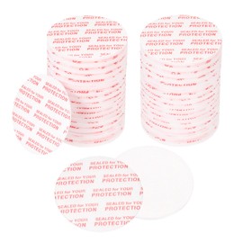PATIKIL 32mm/1.26" Foam Lid Liner, 150pcs Adhesive Round PS Pressure Sensitive Seals, Cap Liners Resistant Tamper for Plastic Glass Jar Bottle Cap Canning Vials Seals Red Text, White