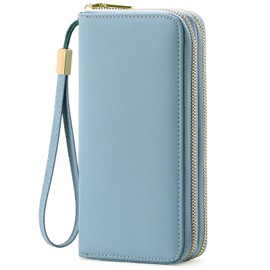 LEEXTON Women's Long Wallet, Genuine Leather, Large Capacity, Multi-functional, Card Storage, Bills, Smartphone Holder, Coin Purse, Zipper, Popular, Work, Present, Women's Wallet, Light Blue
