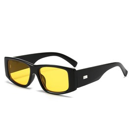 LJCZKA y2k Vintage Rectangular Sunglasses for Men and Women, Classic Fashion Glasses, 90s with UV Protection, Black Yellow