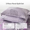 Purple Floral Quilt Set King Size, 3 Pieces Botancal Leaves