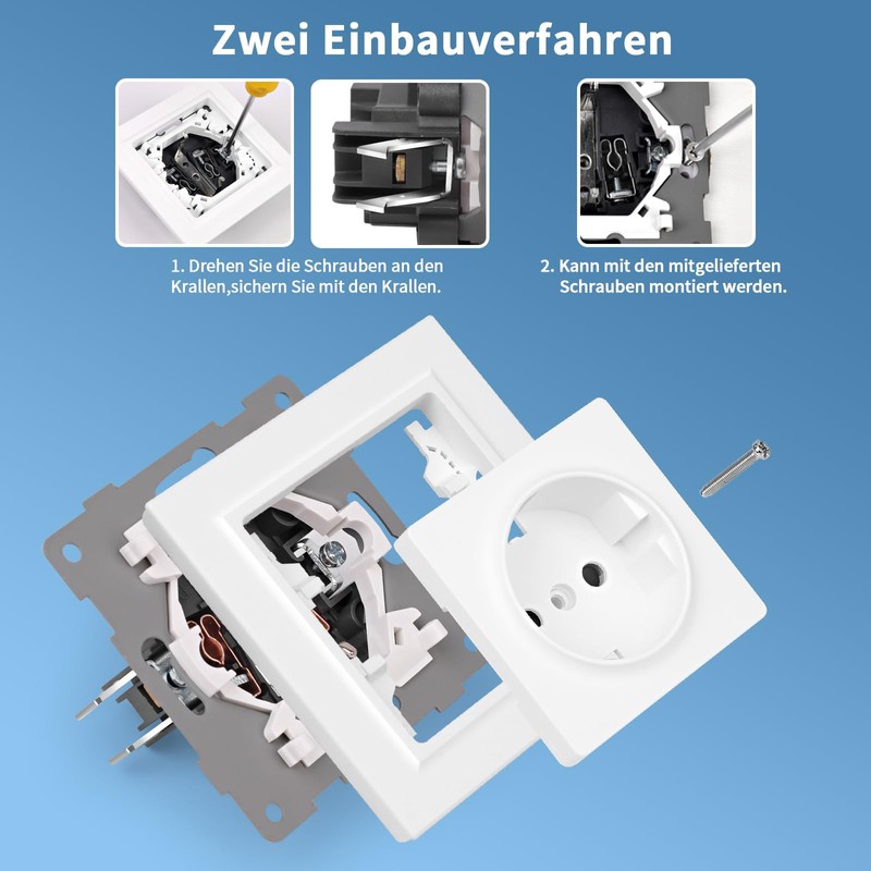 CNBINGO Socket, smooth skin feeling, flush-mounted with claws, triple Schuko