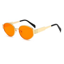 YAMEIZE Retro Oval Metal Frame Sunglasses - for Men and Women Classic Round UV400 Protection Small Glasses Travel Driving Outdoor, Gold Orange