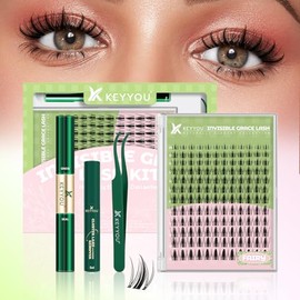 KEYYOU Fairy Lash Clusters Kit, Manga Eyelash Extension Kit at Home, 144pcs D Curl Wispy Natural Invisible Band Lash with Waterproof Lash Extensions Kit (Fairy-D-8-18MIX)