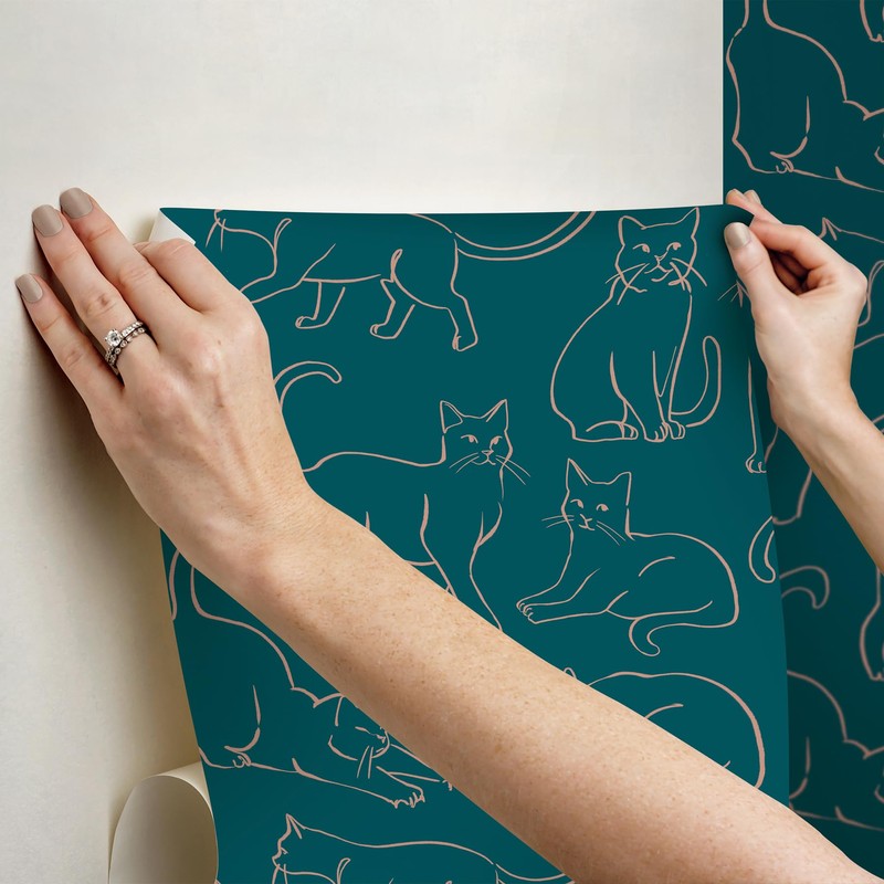 RoomMates Cat Poses Emerald Peel and Stick Wallpaper, RMWS1276