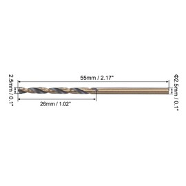 uxcell 5pcs Straight Shank Twist Drill Bits 2.5mm Gold Titanium & Black Nitride Coated High Speed Steel (HSS) 4341 with 2.5mm Shank for Stainless Steel Alloy Metal Plastic Wood